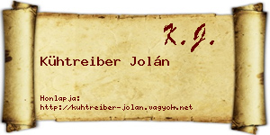 Kühtreiber Jolán névjegykártya